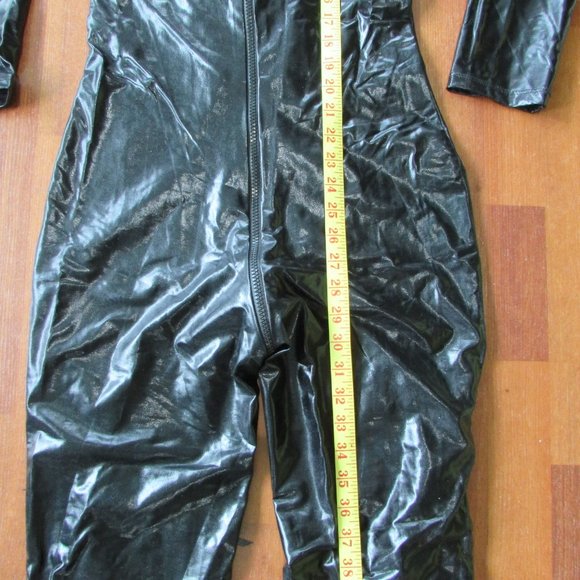 Black Shiny Wet Look Catsuit with Lacing and Cat Ears - Picture 10 of 11